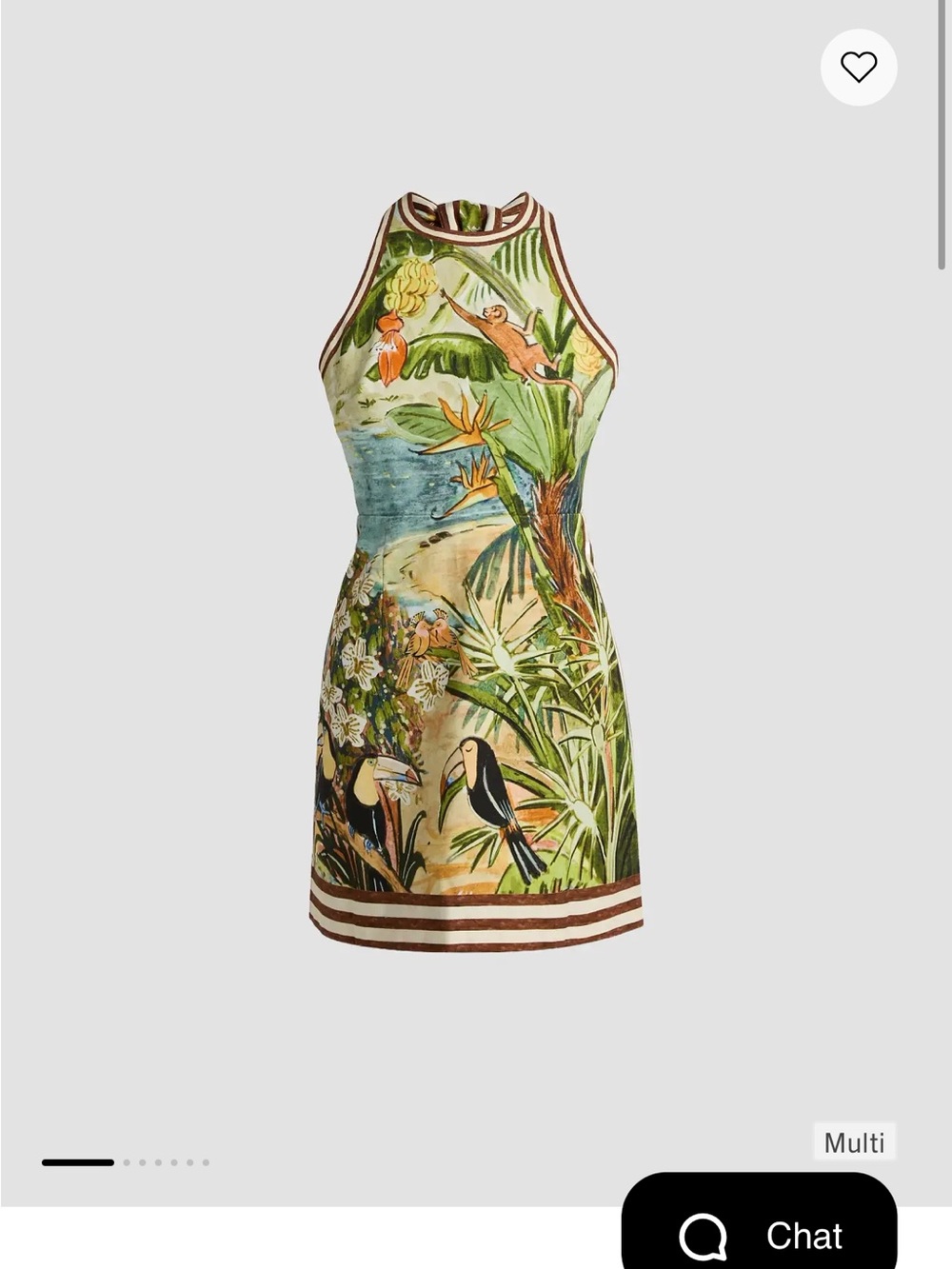 Alemais Tropical Halter Mini Dress - Green Multi with Brown Trim